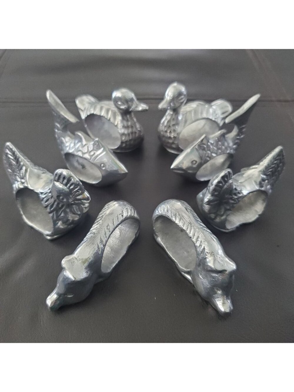VTG 8 SilverTone Bird Duck Goose Napkin Ring Rustic Farmhouse Lodge Eclectic